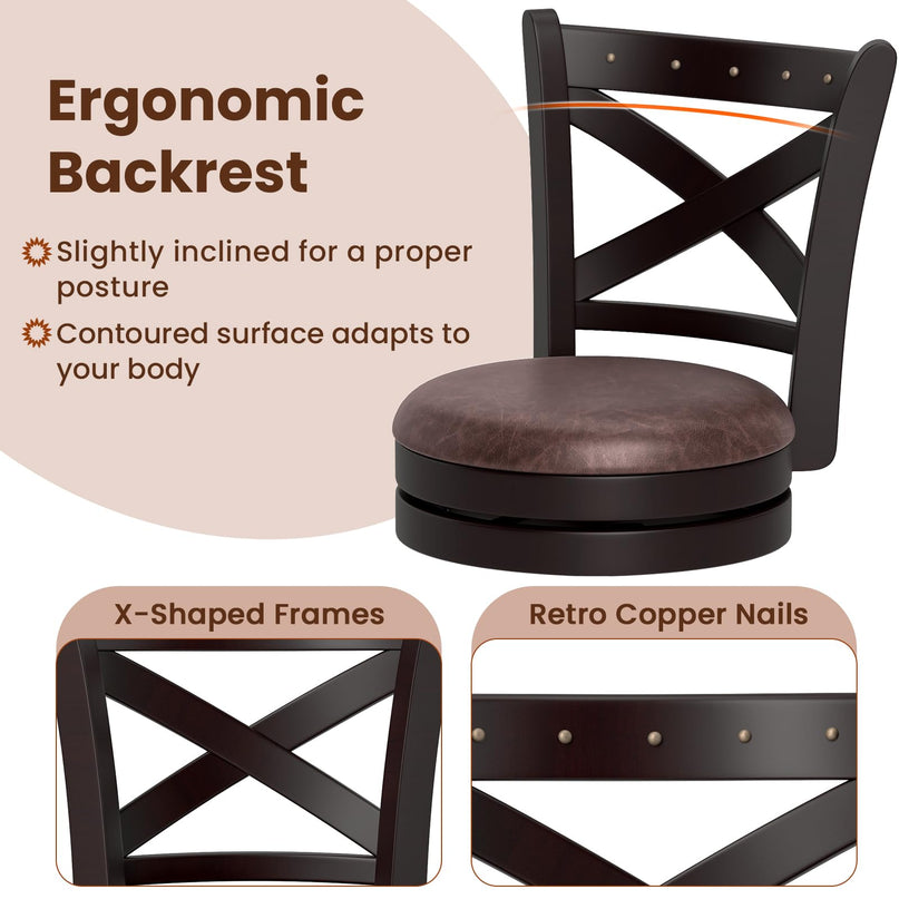 Giantex 26" Swivel Bar Stools with Backs & Upholstered Faux Leather Seat