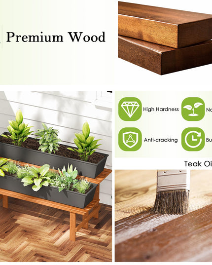 Giantex 2 Tier Wood Plant Stand with Teak Oil Finish