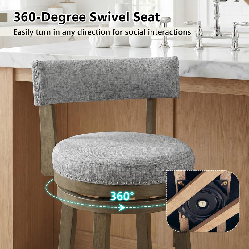 Tabouret de bar Giantex 68,5 cm, hauteur comptoir, avec assise et dossier rembourrés en tissu de lin