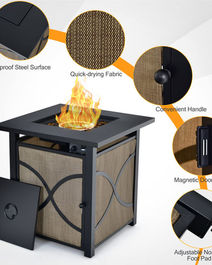 25-Inch Propane Fire Pit Table, 40000 BTU Square Gas Firepit Table with Lid
