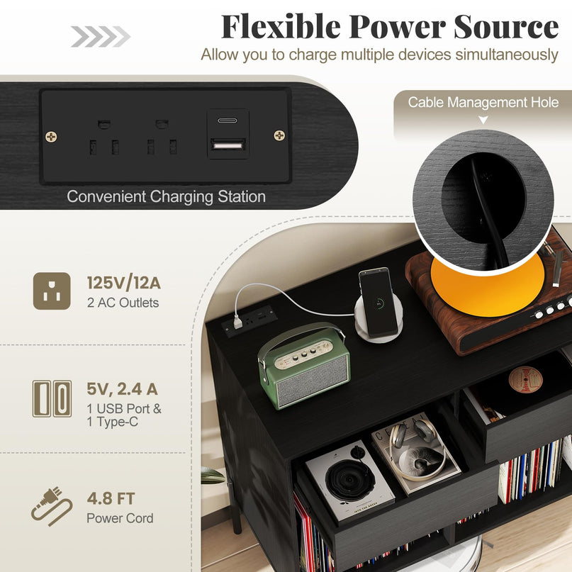 Giantex Large Record Player Stand with Charging Station