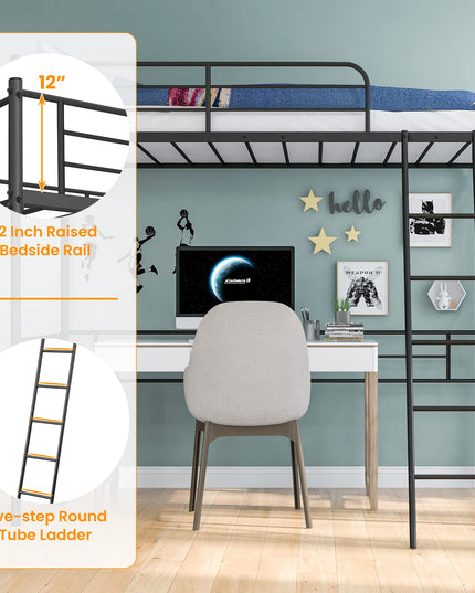 Metal Loft Bed Twin Size - Giantex