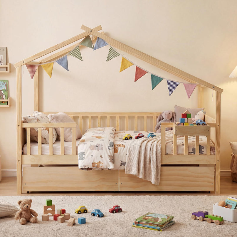 Lit de maison complet Giantex avec tiroirs pour enfants garçons filles