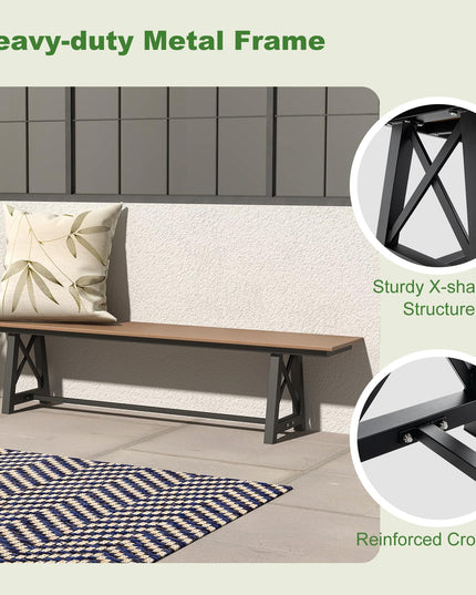 Giantex Outdoor Bench, 3-4 Person Garden Bench, 72" Long Patio Bench with Metal Frame