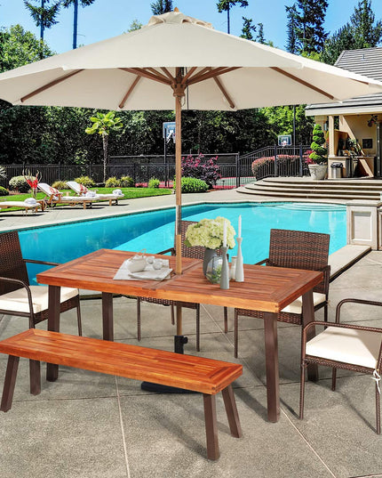 Patio Dining Table with Umbrella Hole, Outdoor Picnic Table for Backyard