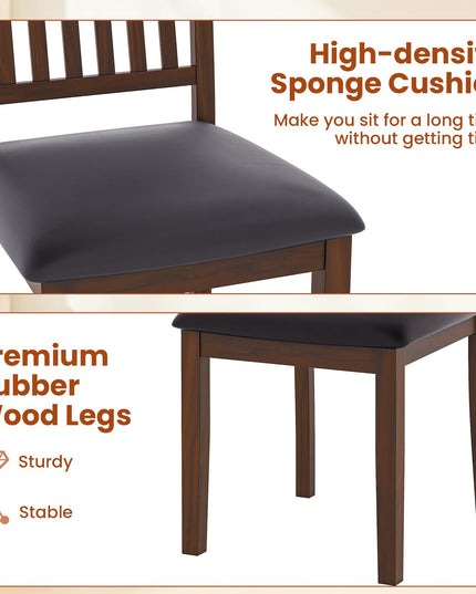 Giantex Wooden Dining Chairs Set, Upholstered Kitchen Chairs w/Slat Back, Wear-Resistant PVC Leather