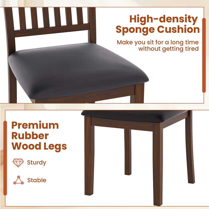 Giantex Wooden Dining Chairs Set, Upholstered Kitchen Chairs w/Slat Back, Wear-Resistant PVC Leather
