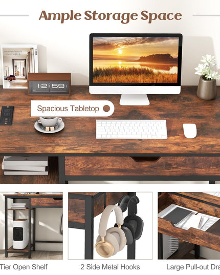 Giantex Computer Desk with Drawers and Power Outlets