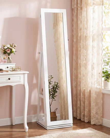CHARMAID Lockable Standing Swivel Jewelry Armoire with Full Length Mirror