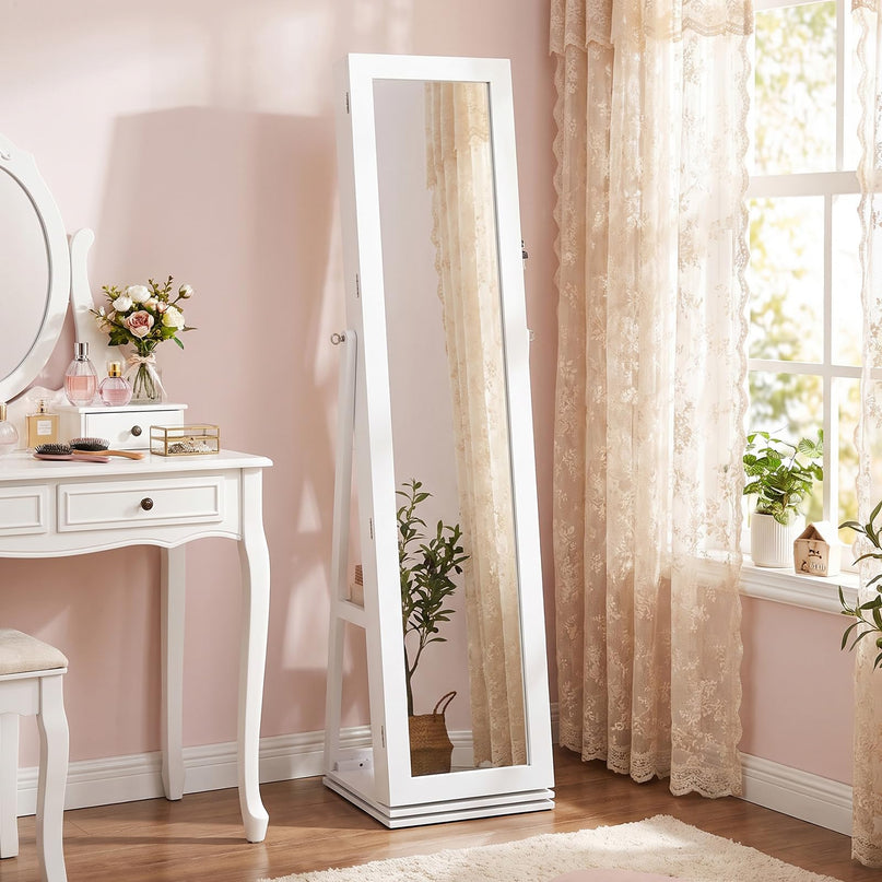 CHARMAID Lockable Standing Swivel Jewelry Armoire with Full Length Mirror