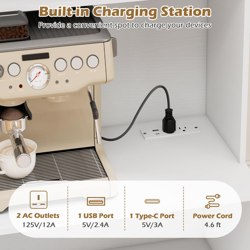 Meuble de rangement de cuisine de style campagnard Giantex de 168 cm avec station de recharge