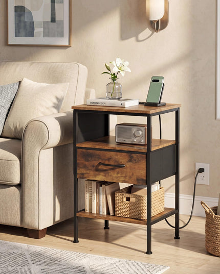 Giantex 24.5"/27.5" Nightstand with Charging Station & 1 Fabric Drawer(1/2)