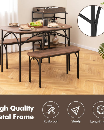 Giantex Dining Table Set for 4, Modern Oval Kitchen Table Set with 2 Benches, Metal Frame