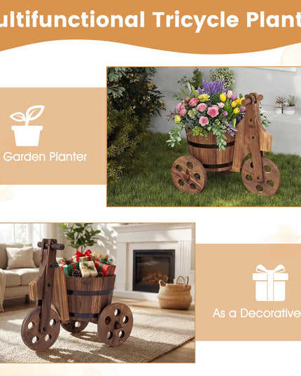 Support pour plantes en bois rustique Giantex avec 3 roues et trou de drainage pour fleurs, herbes et légumes