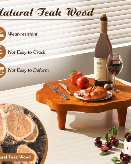 Giantex Teak Wood Riser Board, 16 Inches Flower-shaped Countertop Organizer