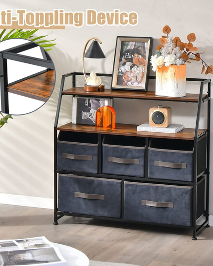 Giantex 5-Drawer Storage Dresser Organizer - Drawer Unit with Top Shelf, Anti-Toppling Design