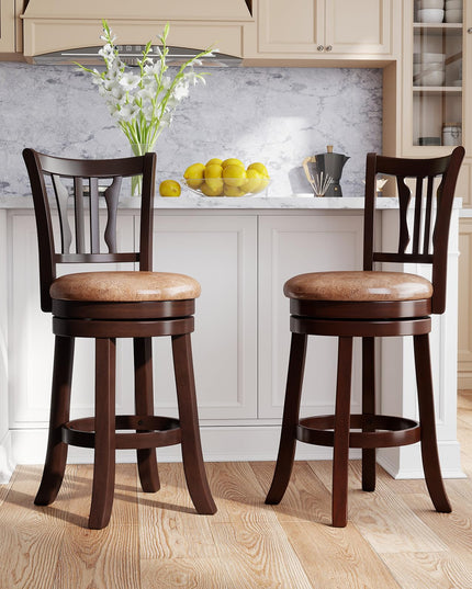 Giantex Swivel Bar Stools Set of 2/4 26"/30" Upholstered Counter Height Bar Chairs with Back
