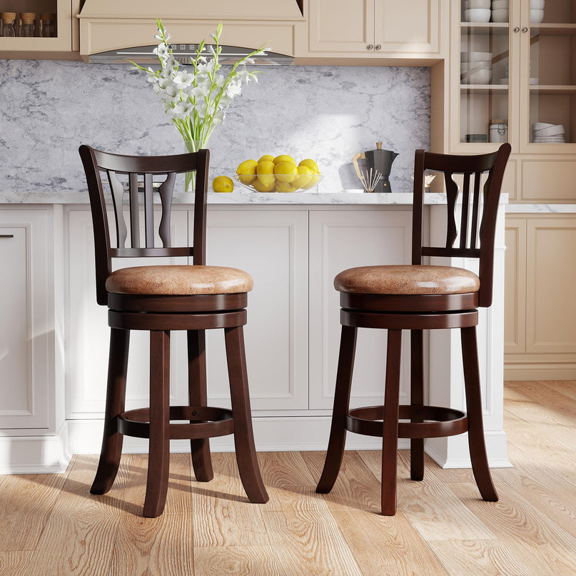 Giantex Swivel Bar Stools Set of 2/4 26"/30" Upholstered Counter Height Bar Chairs with Back
