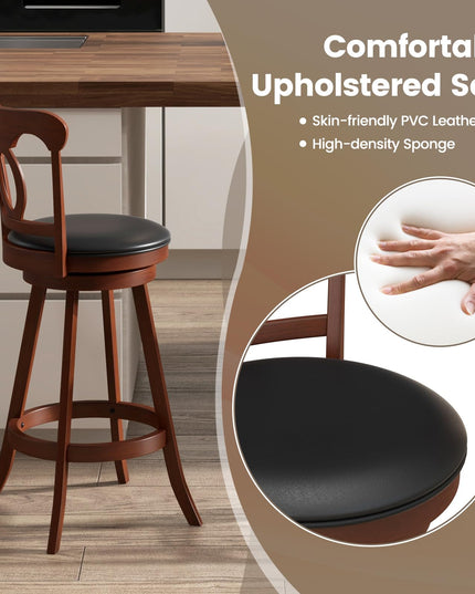 Giantex Swivel Bar Stools Set of 2, 24" Counter Height Barstools with Back, Solid Rubber Wood Frame