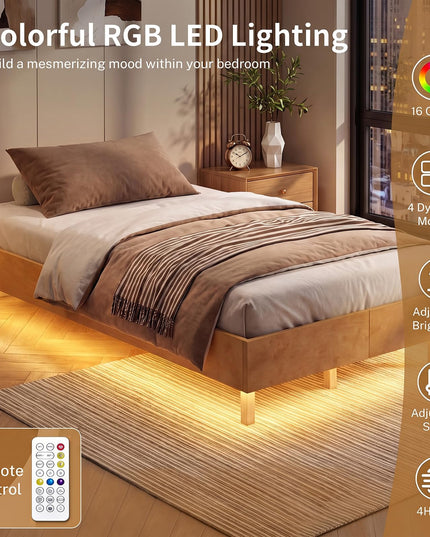 GIANTEX Wood Floating Bed Frame Twin/Full/Queen Size with Smart LED Light