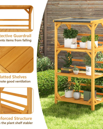 Giantex Plant Stand with Roof - 54'' Outdoor Storage Shelves, 3-Tier Wooden Plant Rack with Weatherproof Asphalt Roof