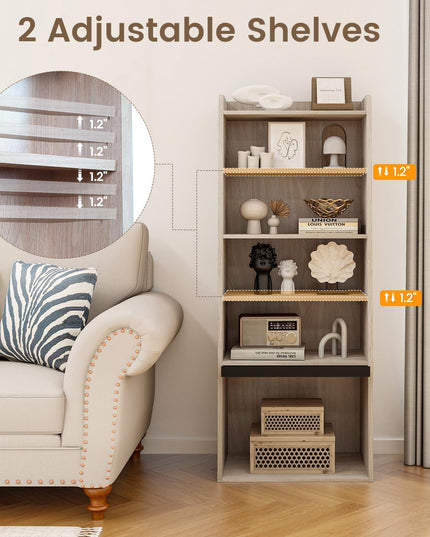 Giantex 6-Tier Bookcase, Freestanding Ladder Bookshelf with 2 Adjustable Shelves & Flip Up Door