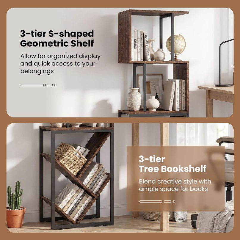 Giantex 6-Tier Industrial S-Shaped Geometric Bookcase with Open Display Shelves