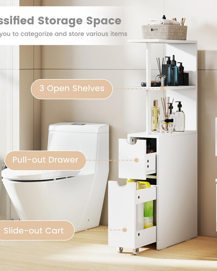 Giantex Meuble de rangement mince | Organisateur de salle de bain autoportant étroit avec étagères ouvertes