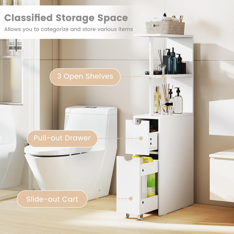 Giantex Meuble de rangement mince | Organisateur de salle de bain autoportant étroit avec étagères ouvertes