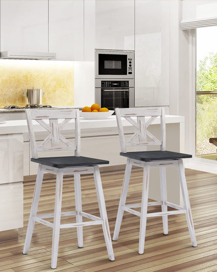 360 Degree Rubber Wood Bar Chairs, Vintage Bar Stools for Home, Restaurant & Pub