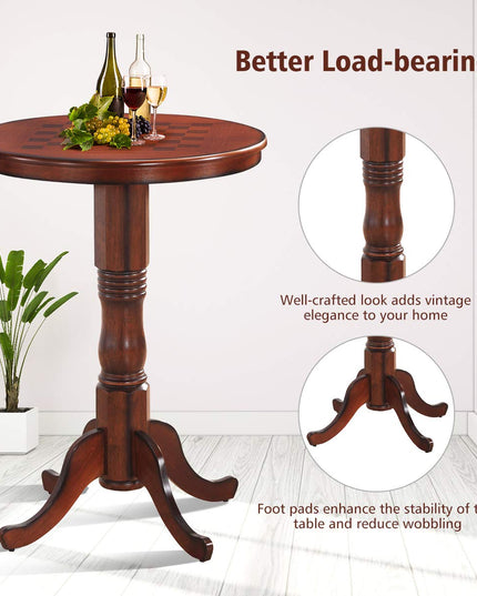 Giantex Table 30" D X 41.5" H Wooden Round Pub Pedestal Side Table W/Chessboard