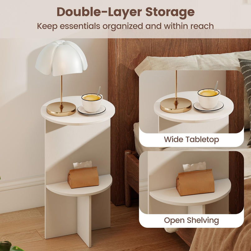 Giantex Round End Tables with Storage Shelf | Modern Night Stands for Small Space