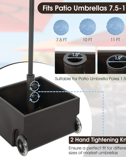 Giantex 150lbs Filled Umbrella Base with Wheels, Heavy Duty Umbrella Stand with Fillable Planter, Drainage Holes, Fit for 1.6''-2.1'' Pole