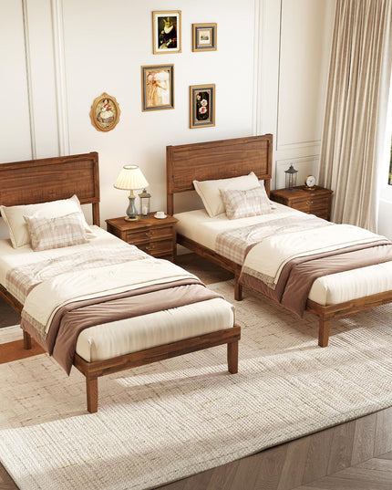 Giantex Wood Bed Frames with Headboard, Mid Century Modern Platform Bed
