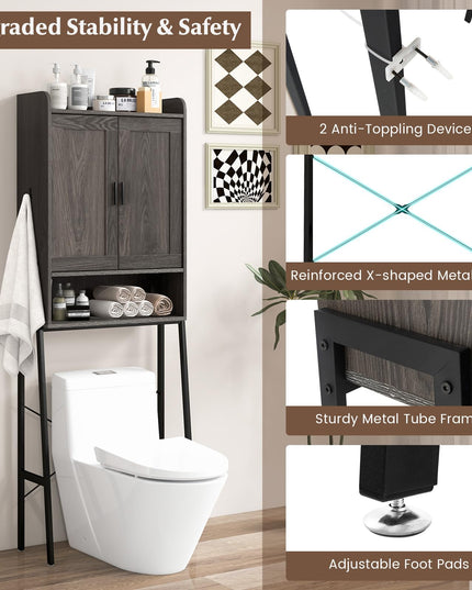 Giantex Over The Toilet Storage Cabinet, Industrial Bathroom Organizer w/Trapezoid Metal Frame