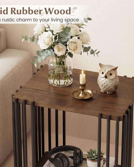 Giantex Table d'appoint en bois à 2 niveaux, lot de 1/2 avec étagères de rangement ouvertes et cadre en métal unique
