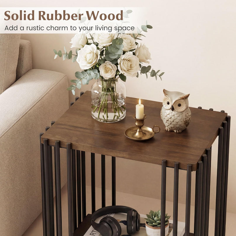 Giantex Table d'appoint en bois à 2 niveaux, lot de 1/2 avec étagères de rangement ouvertes et cadre en métal unique