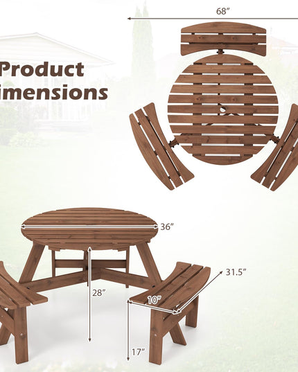 Giantex 6-Person Round Picnic Table Set with 3 Benches 550 LBS Bench Capacity