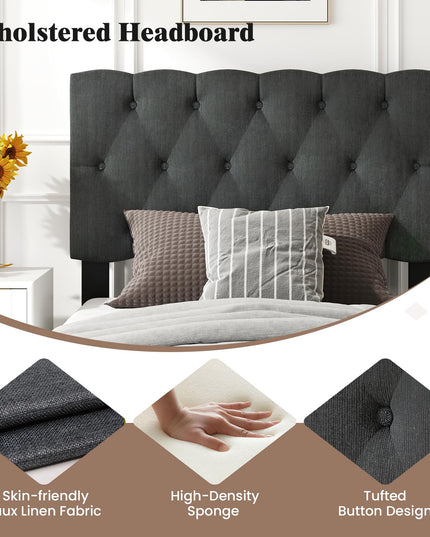 Modern Upholstered Platform Bed Frame with Diamond Tufting Headboard