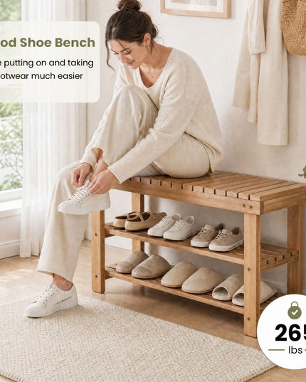 GIANTEX 3-Tier Wooden Shoe Rack Bench