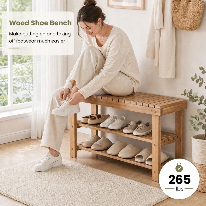 GIANTEX 3-Tier Wooden Shoe Rack Bench