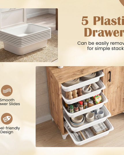 Giantex Buffet Cabinet Sideboard with Plastic Storage Drawer for Kitchen Living Room