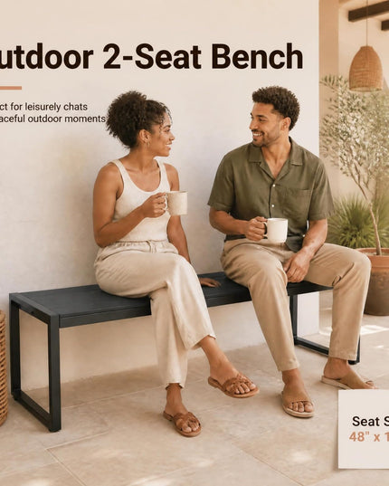 GIANTEX 48" Outdoor Bench with Heavy-duty Metal Frame & Slatted Seat for Entryway