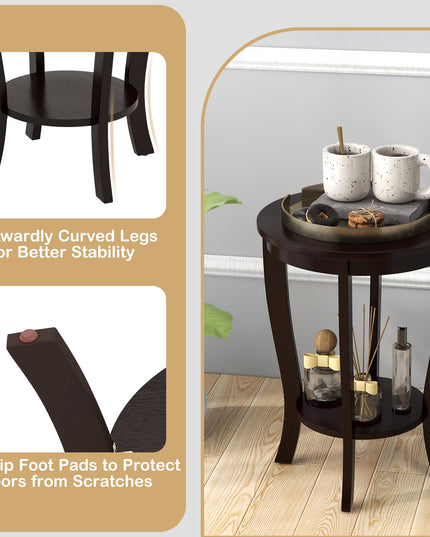 Giantex Round End Table with Storage Shelf Set of 2, Retro Nightstand with Solid Wood Legs, 24.5" Accent Table for Small Spaces