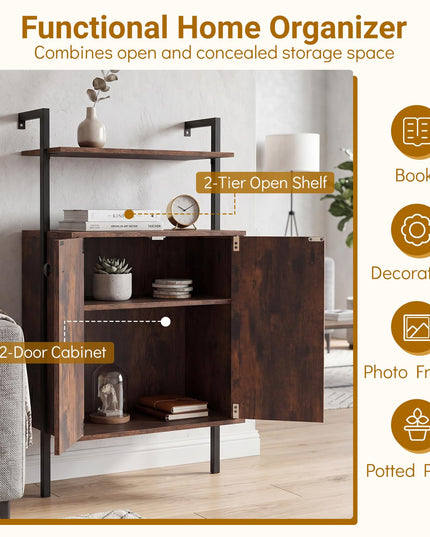 Giantex 38" Tall Industrial Wall Mount Bookshelf with Storage Cabinet (1/2)