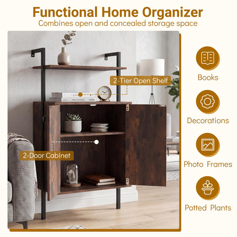 Giantex 38" Tall Industrial Wall Mount Bookshelf with Storage Cabinet (1/2)