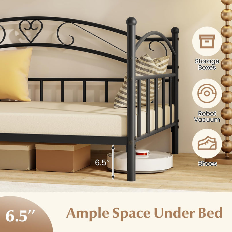 Giantex Metal Twin Daybed with Stylish Headboard & 12 Metal Slats Support for Living Room