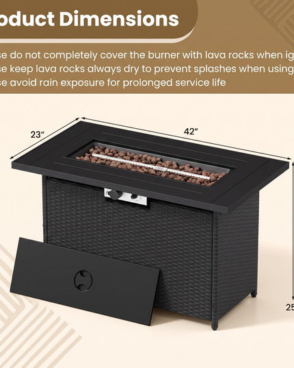 Giantex 42 Inch Propane Fire Pit Table 50,000 BTU Wicker Gas Fire Table