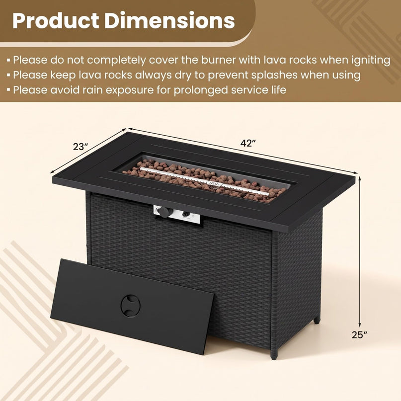 Giantex 42 Inch Propane Fire Pit Table 50,000 BTU Wicker Gas Fire Table