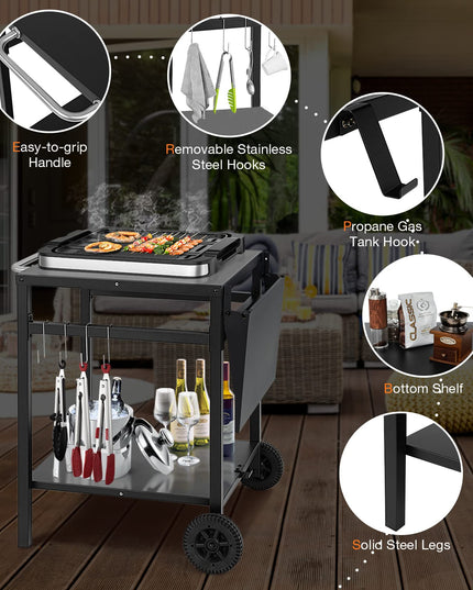 Giantex Outdoor Pizza Oven Stand Grill Cart with Wheels, Foldable Side Table, Gas Tank Hook